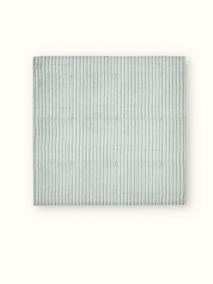 Full view of Anika Green Stripe Cotton Linen Sanganeri Block Printed Dinner Napkins (6 pcs), featuring green stripes and block print design.