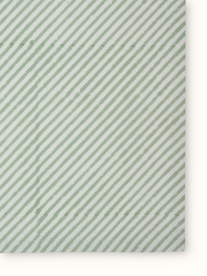 Folded Anika green floral cotton Sanganeri block printed dish towel displaying the overall design and fabric quality.