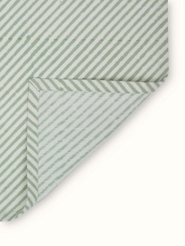 Close-up view of Anika green floral cotton Sanganeri block printed dish towel highlighting the vibrant green floral design