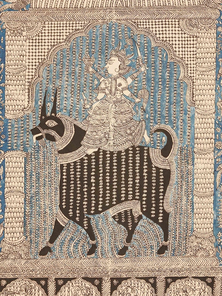 Detail view of the Mata Ni Pachedi Goddess on Bull Artwork