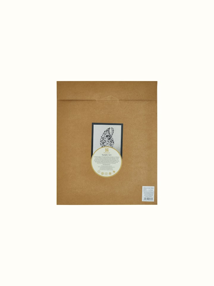 Close-up view of Sanjhi Paper Stencil Flower Pot with Parrot Wall Art emphasizing the detailed stencil work and textures.
