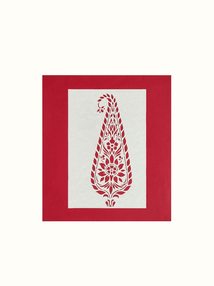 Front view of Sanjhi paper stencil Mughal kairi wall art featuring traditional patterns.