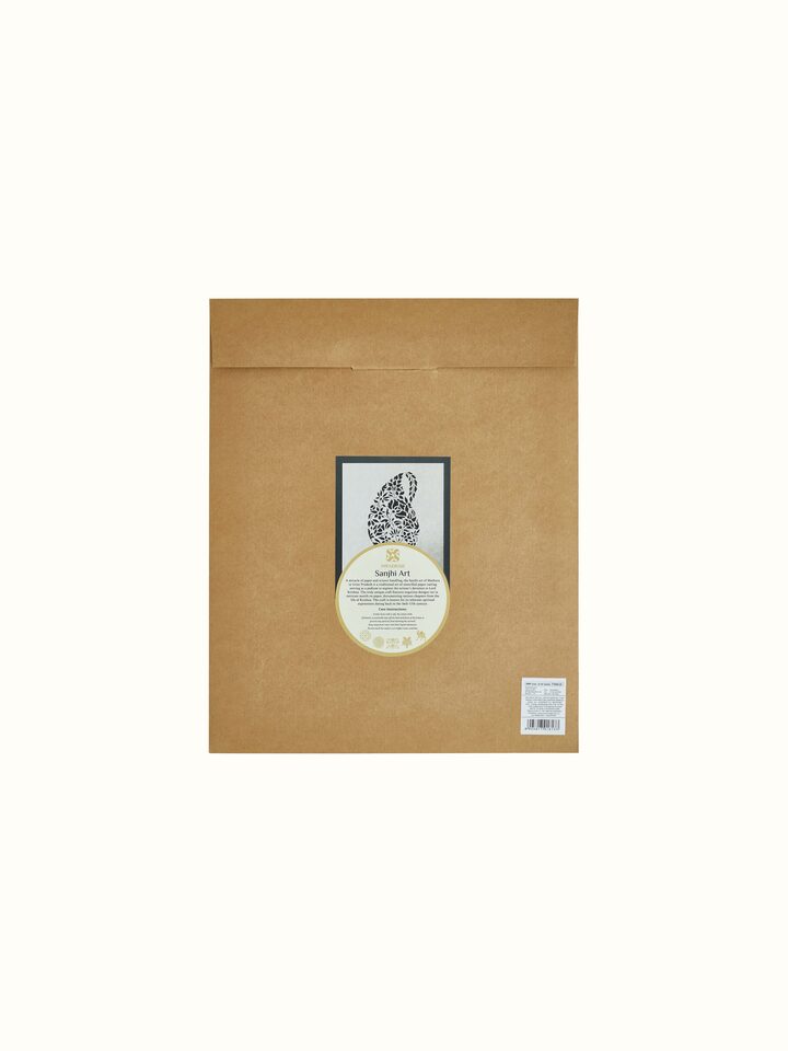 Full view of Sanjhi paper stencil Mughal kairi wall art displaying vibrant colors and design.