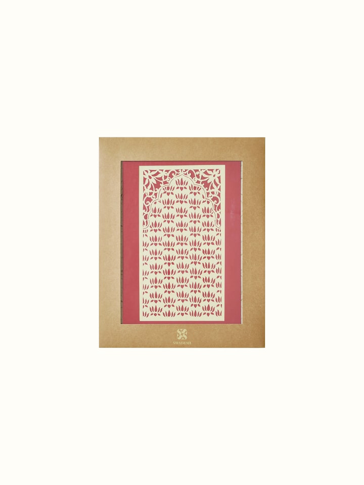 Detailed view of Sanjhi paper stencil lotus jaali wall art capturing the fine stencil cuts and intricate patterns
