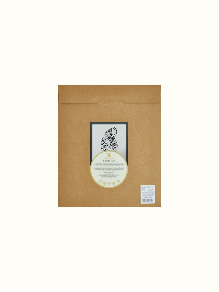 Front view of Sanjhi paper stencil lotus jaali wall art highlighting the detailed lotus jaali and traditional stencil artistry