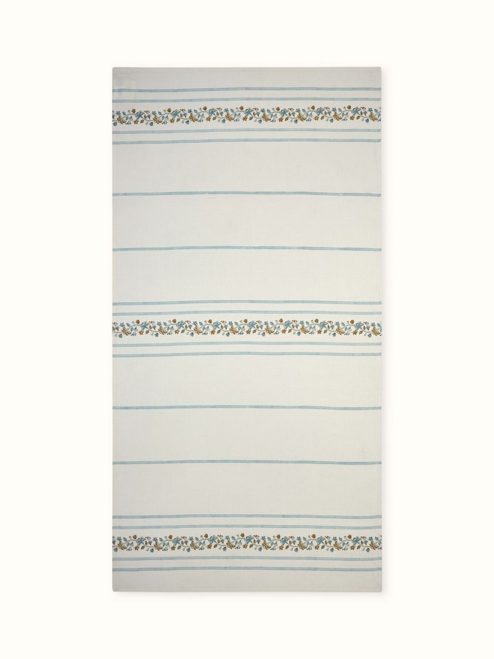 Full view of Palampore Stripe White Floral Cotton Sanganeri Block Printed Bath Towel (XL), showcasing the elegant floral design.