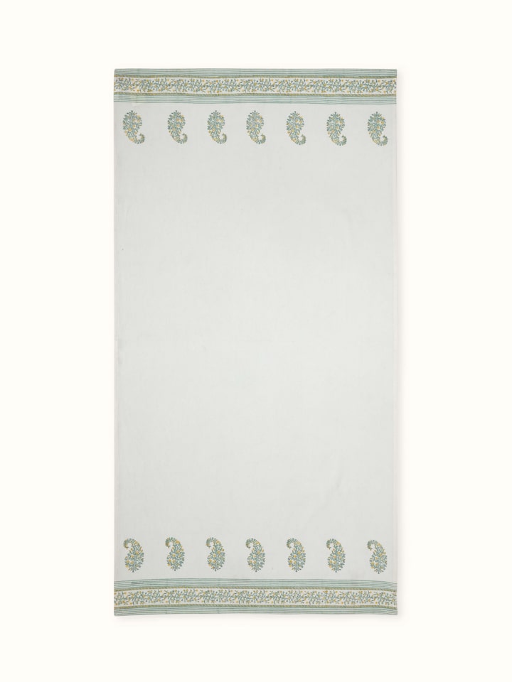 Ambi border yellow floral cotton Sanganeri block printed bath towel (XL) with vibrant yellow floral design and block print.