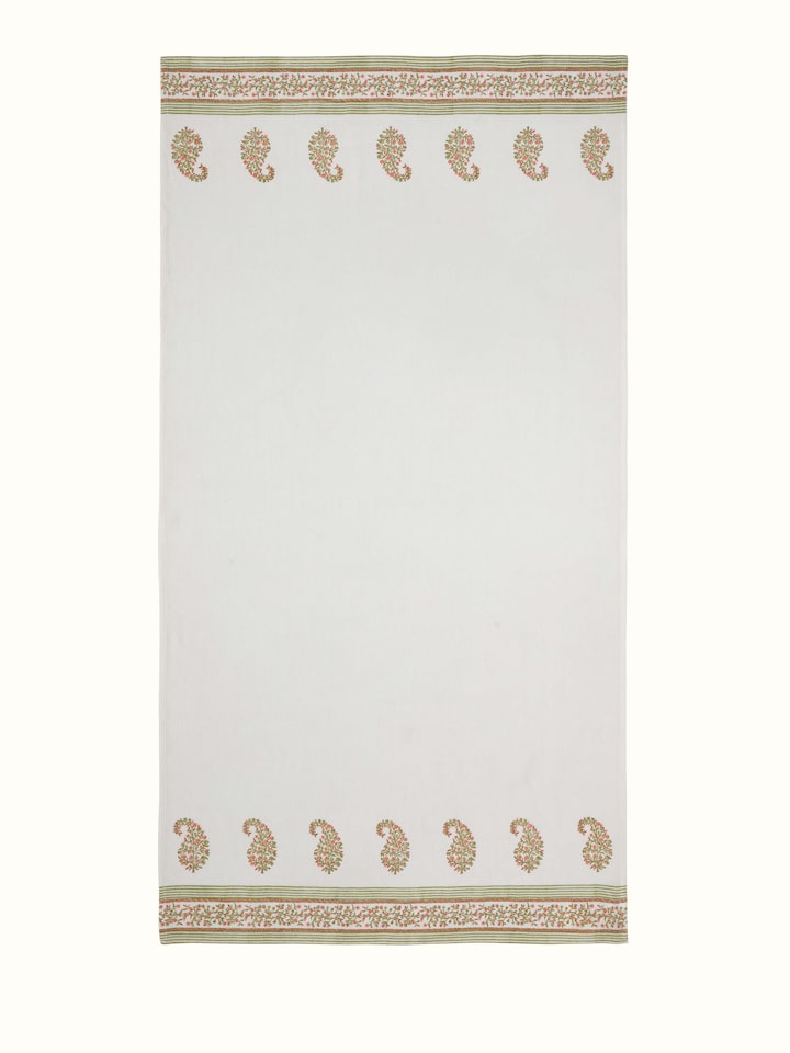 Ambi border peach floral cotton Sanganeri block printed bath towel (XL) featuring a peach-colored floral block print design.