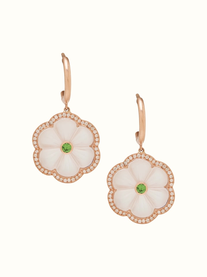 Front view of Lapidary 14 Karat Gold Drop Earrings featuring luxurious gold and intricate design.