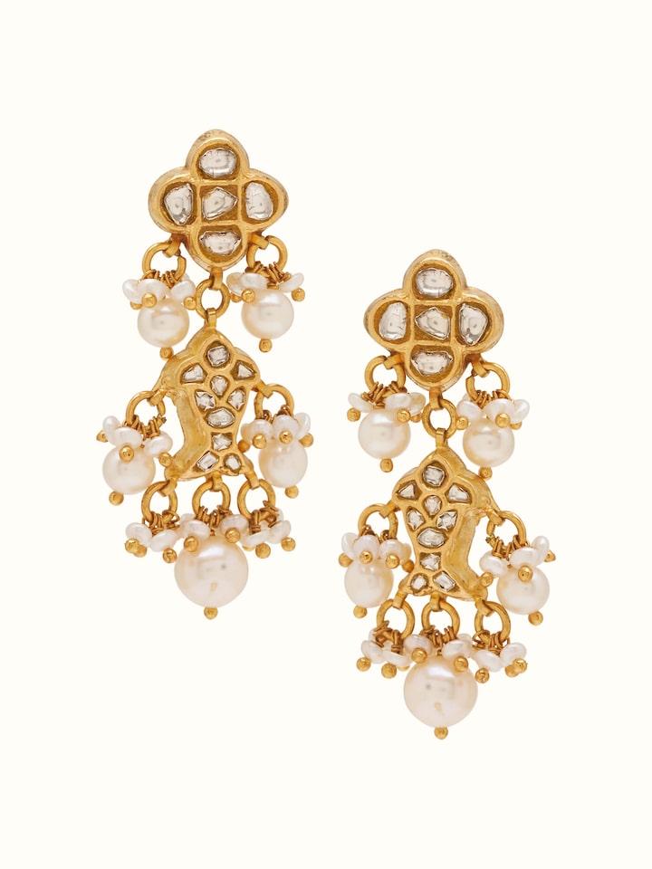 Front view of Thappa 22 Karat gold drop earrings showcasing their elegant design and gold finish.