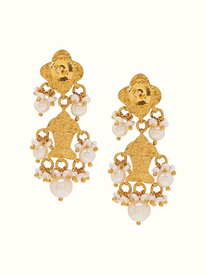 Back view of Thappa 22 Karat gold drop earrings showing the secure clasp and overall design.