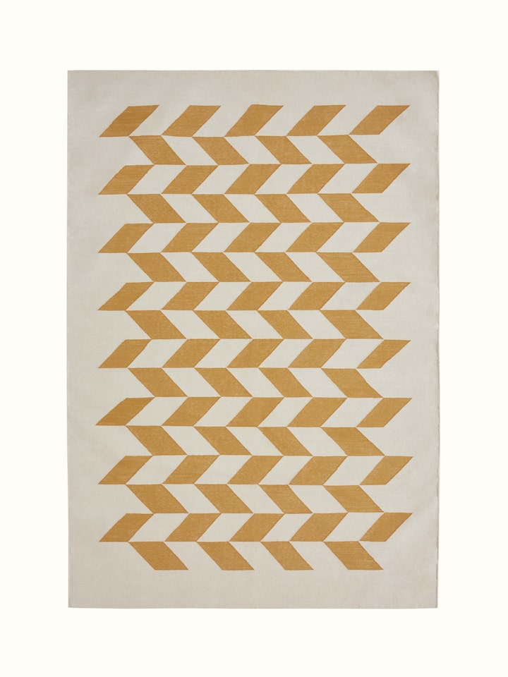 Front view of Modern Geo grey tan Lawan cotton Panja dhurrie displaying its geometric pattern