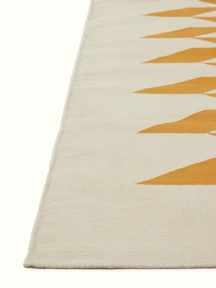 Detailed view of Modern Geo grey tan Lawan dhurrie showcasing the geometric design