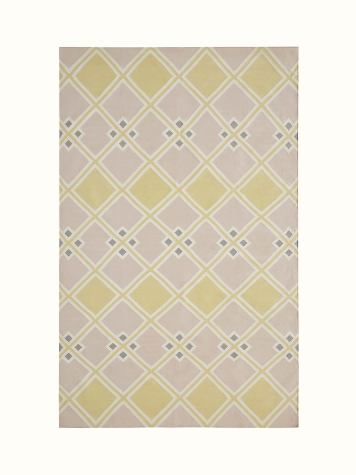 Front view of Modern geo light pink lawan cotton panja dhurrie featuring a stylish geometric pattern in light pink.