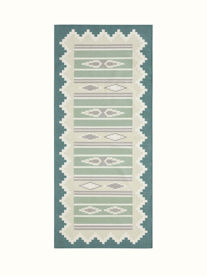 Full view of Modern Geo green lawan cotton panja runner