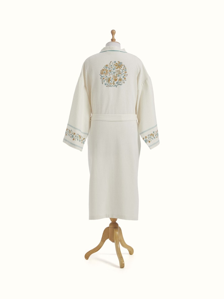 Alternate view of Multi Floral Cotton Sanganeri Block Printed Bathrobe, emphasizing its vibrant floral pattern.