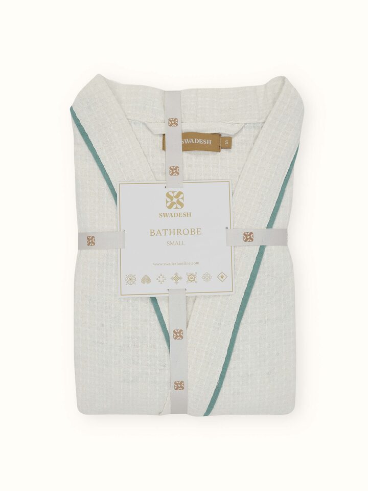 Detailed view of the Multi Floral Cotton Sanganeri Block Printed Bathrobe, highlighting the block print pattern and fabric.
