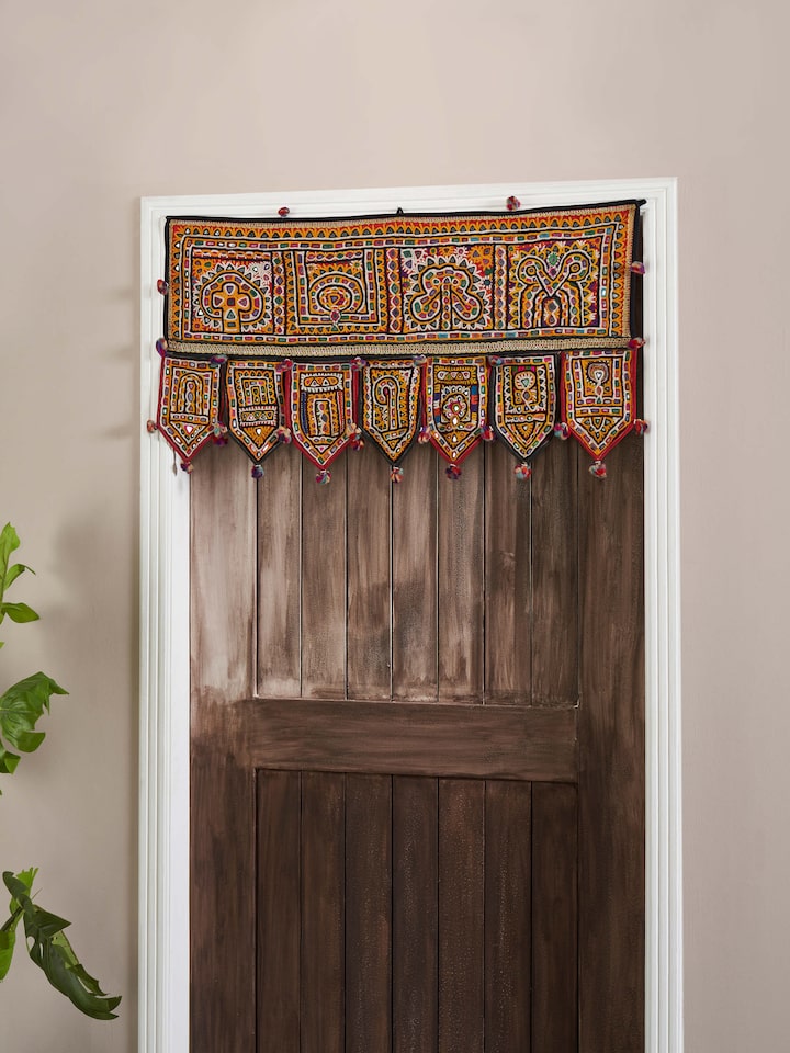 Side view of Kutch Embroidery Geometric Toran, highlighting the detailed embroidery work