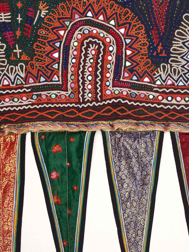 Angled view of Kutch Embroidery Floral Toran, highlighting the craftsmanship and artistic embroidery patterns.