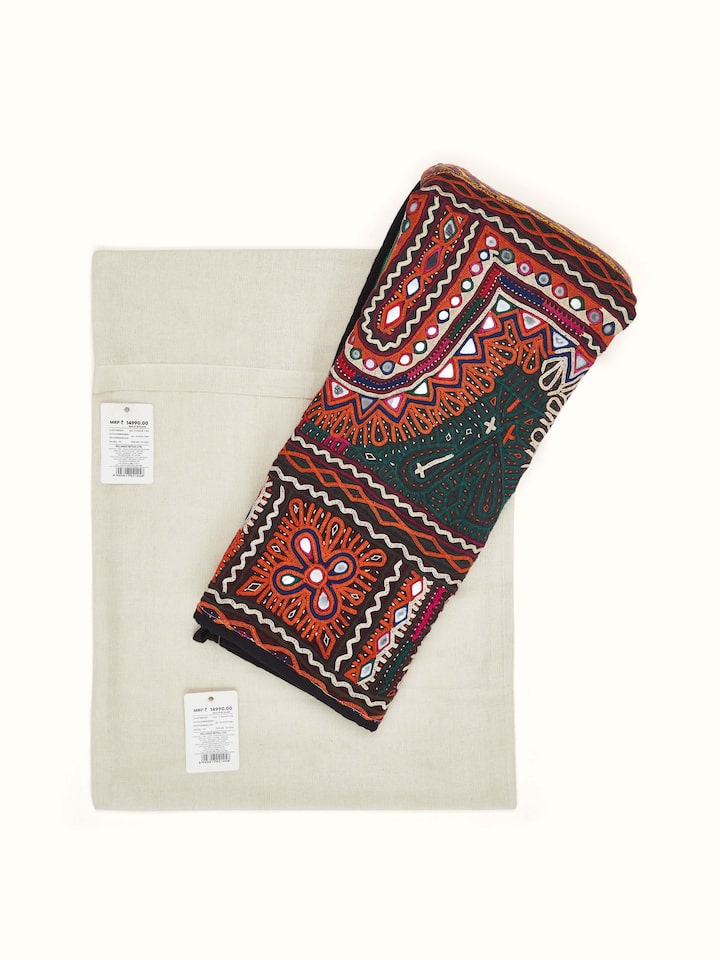 Detailed view of Kutch Embroidery Floral Toran, focusing on the fine embroidery work and vibrant colors.