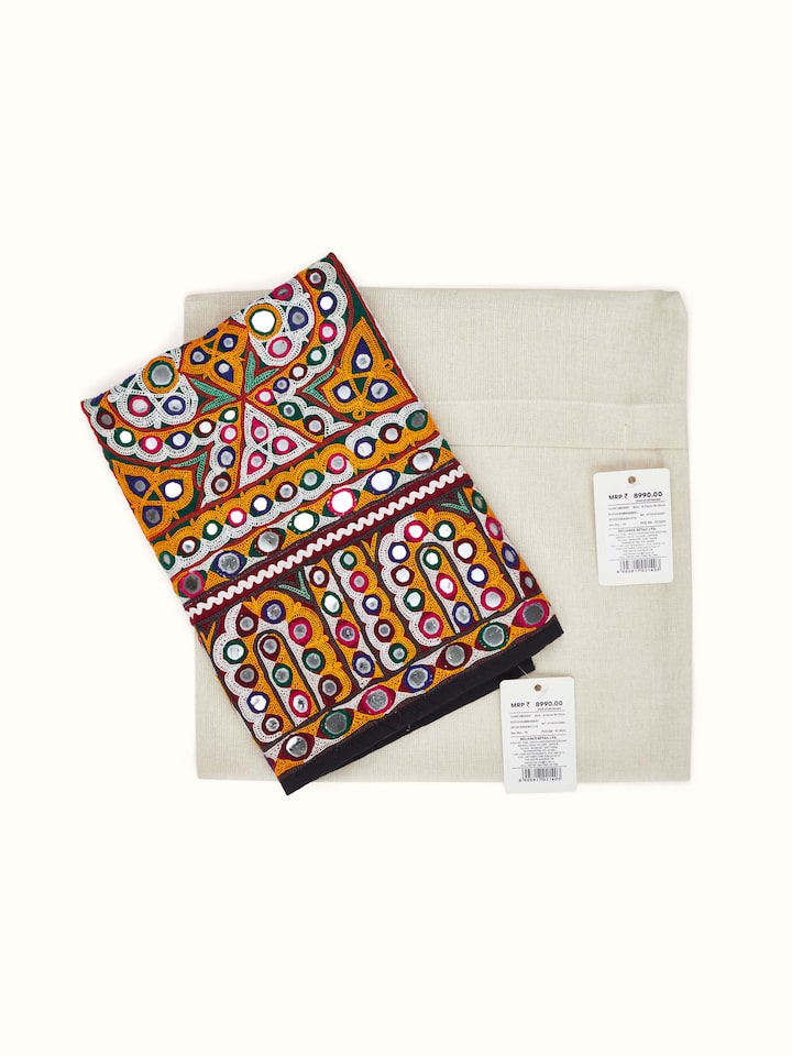 Back view of Kutch Embroidery Trees & Flowers Wall Hanging from Swadesh, showcasing the detailed fabric and exquisite craftsmanship.