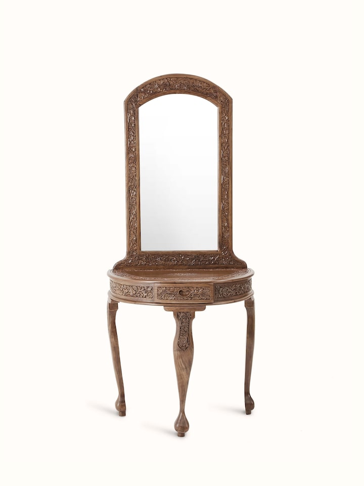 Front view of Carved Walnut Wood Dressing Table showing the front design and silhouette