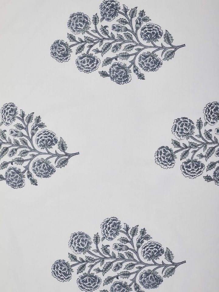Angled view of Saha Grey Buta Cotton Sanganeri Block Printed Pillow Cases (2 pcs) displaying the overall print and design.
