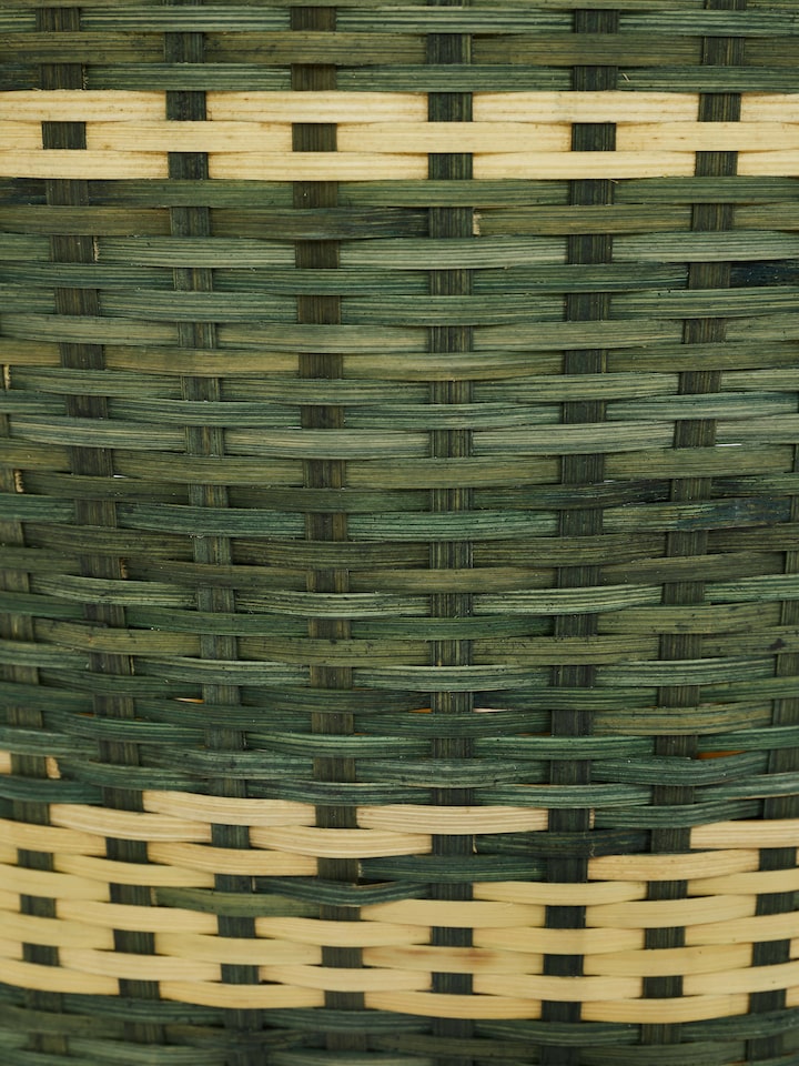 Close-up of green Bamboo planter showing the fine details and craftsmanship of the bamboo material