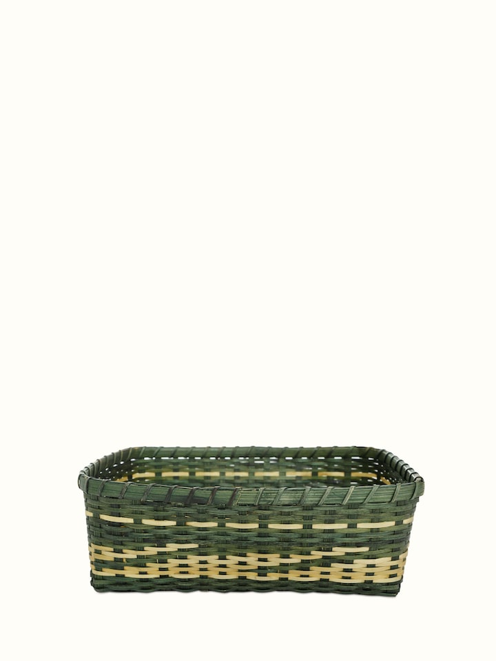 Top view of Bamboo storage organiser in green color displaying multiple compartments for efficient storage