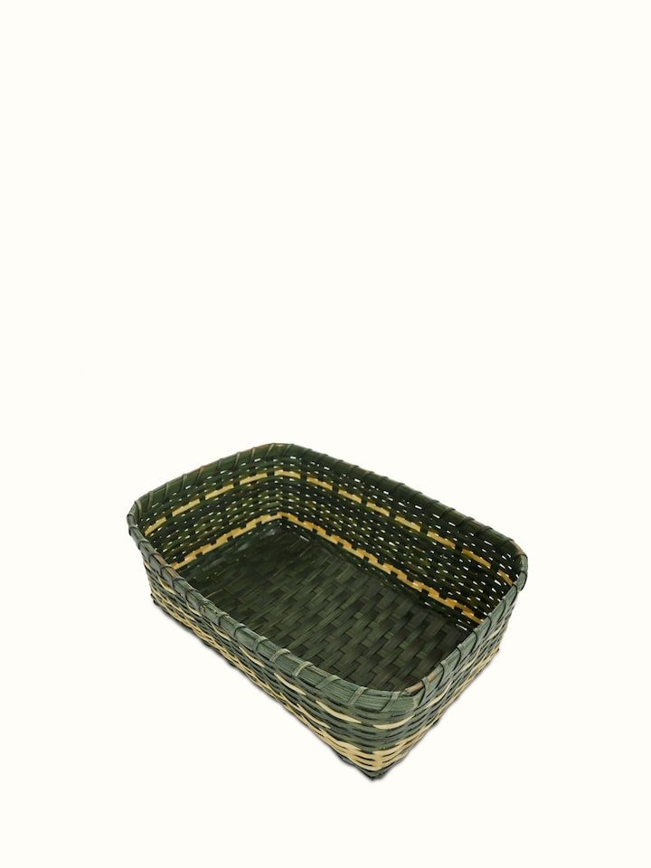 Angled view of Bamboo storage organiser in green color emphasizing its eco-friendly bamboo material