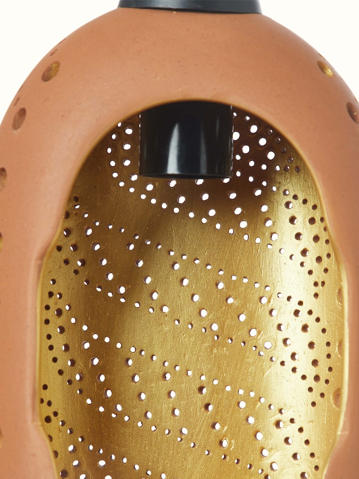 Detailed view of the top of large terracotta pendant lights (2 pcs), focusing on the hanging mechanism and finish.