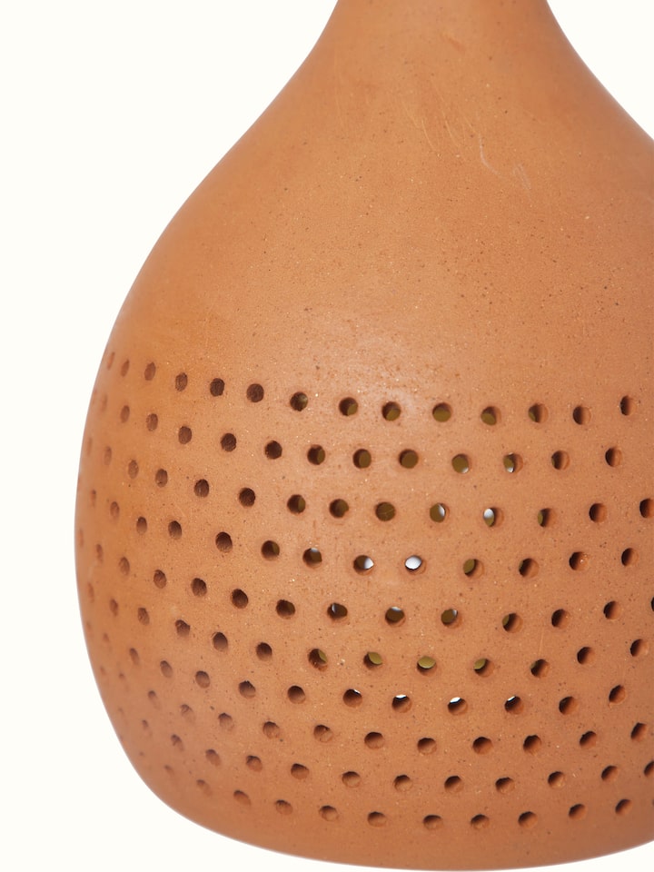 Detailed close-up of Natural Terracotta Pendant Lights (Small), focusing on the texture and hanging mechanism