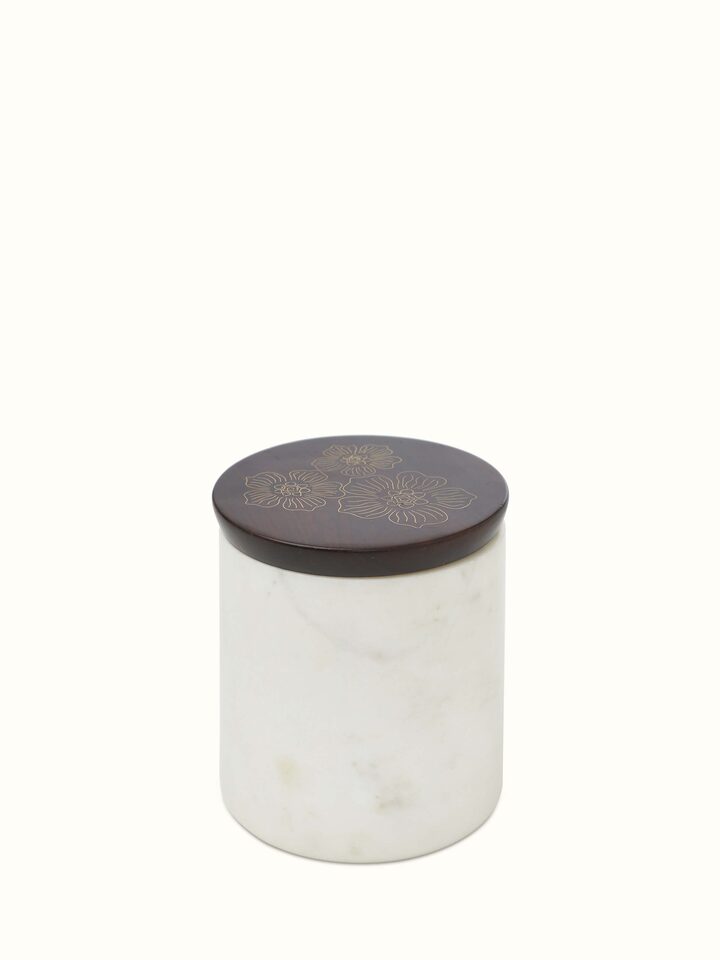 Detailed view of Tarkashi sheesham wood and brass jars highlighting the texture and ornate design.
