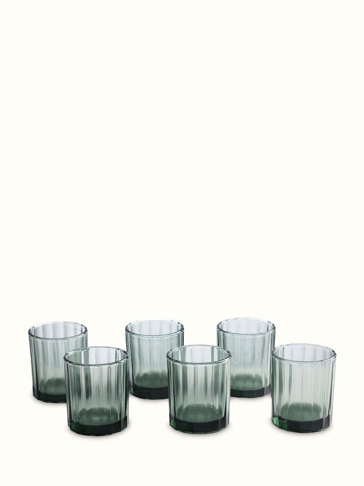 Side view of Firozabadi glass work whiskey glasses set (6 pcs) showcasing the intricate glasswork and stylish design