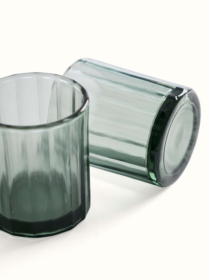 Close-up view of Firozabadi glass work whiskey glasses set (6 pcs) emphasizing the detailed glass design and elegant finish
