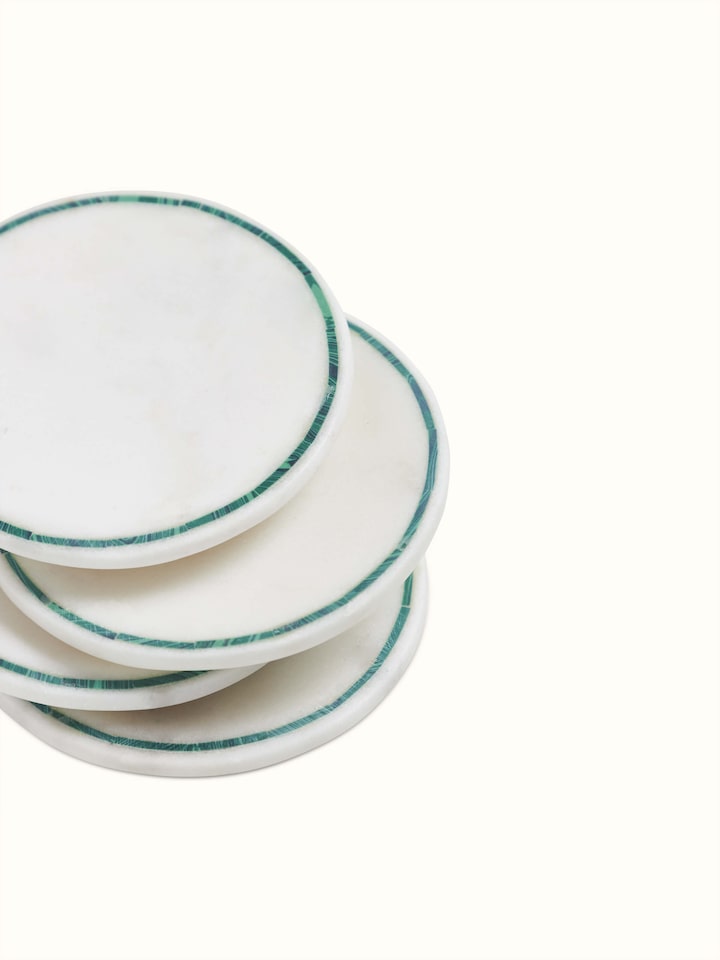 Detailed view of Marble Inlaid Coasters with artistic inlaid design