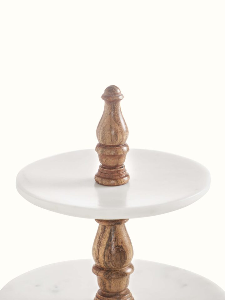 Detailed view of Marble Inlaid Two-Tier Cake Stand