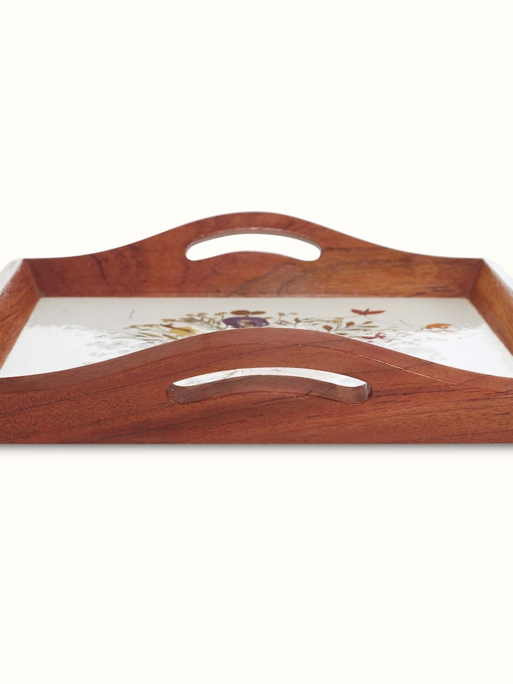 Front view of Handmade Paper Floral Tray (14 x 16 inches) displaying vibrant floral design