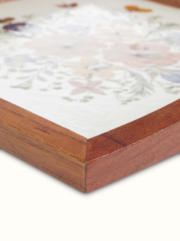 Close-up of Handmade Paper Floral Tray (14 x 16 inches) showing intricate floral details