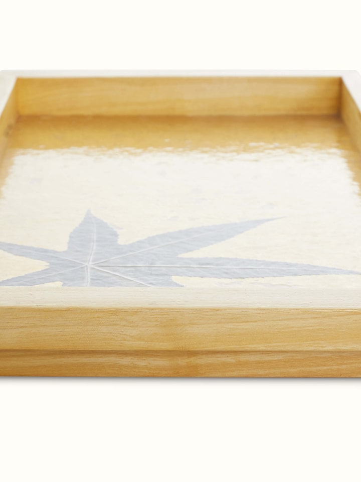 Front view of Auroville handmade paper chinar tray (18 x 10 inches) showcasing intricate patterns and craftsmanship