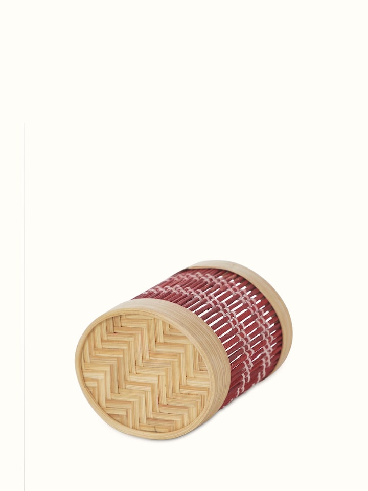 Detailed view of Bamboo pen stand in red
