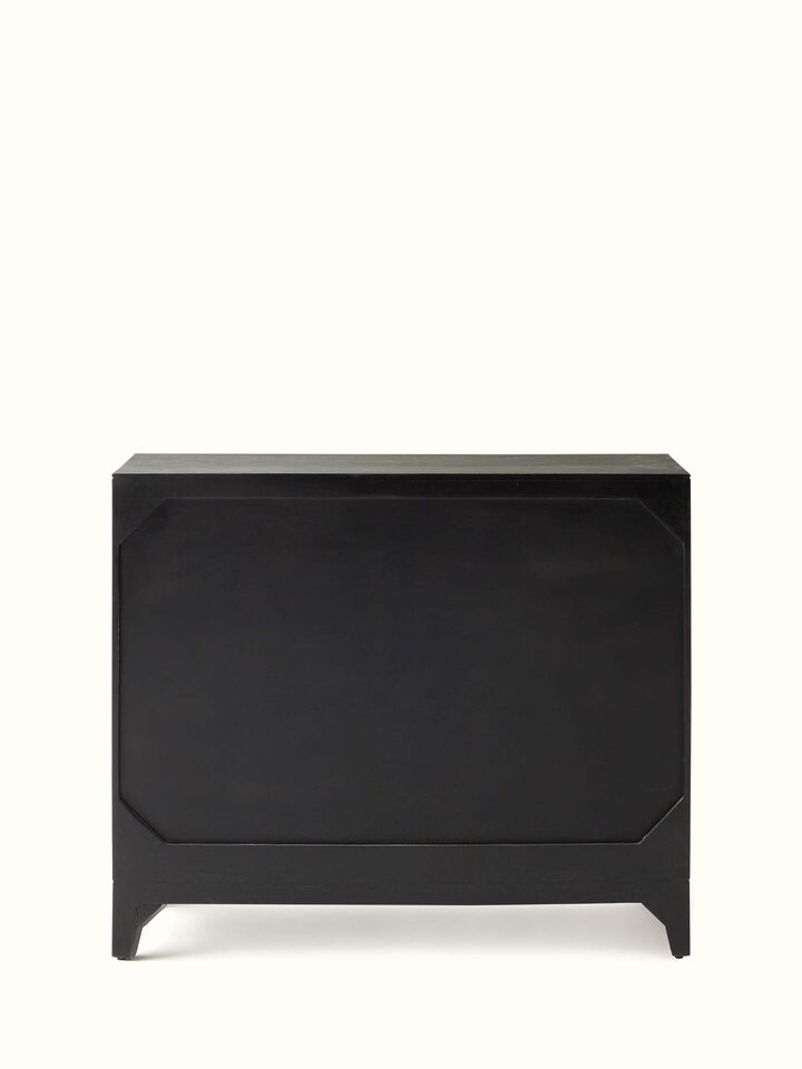 Detailed close-up of Sand etched mango wood sideboard’s carving and wood texture, emphasizing the artisanal quality