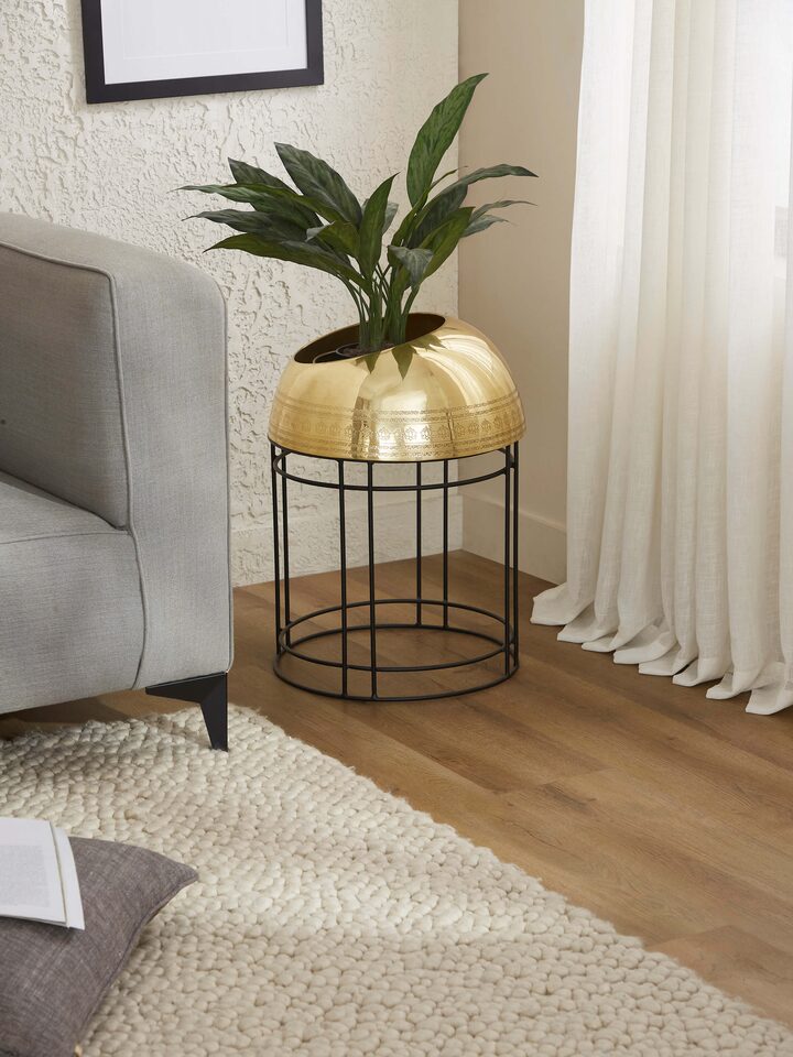 Side view of Traditional Brass Planter highlighting its craftsmanship