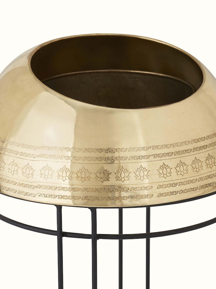Close-up of Traditional Brass Planter emphasizing its detailed work