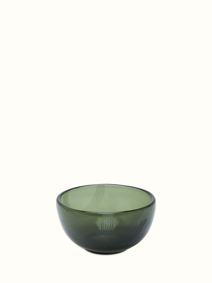 Front view of Firozabadi glass serving bowl in green medium size showcasing elegant glass craftsmanship and vibrant color