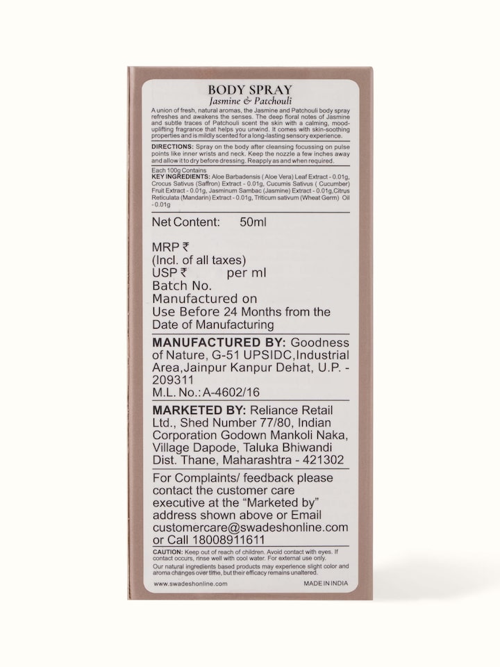 Body Spray Jasmine & Patchouli