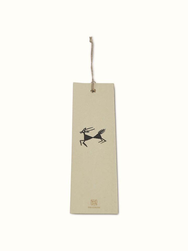 Top view of Warli painted paper bookmarks in brown (2 pcs) focusing on the tribal design aesthetics.