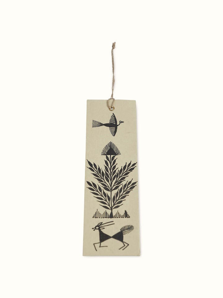 Back view of Warli painted paper bookmarks in brown (2 pcs) showcasing the plain backside texture.