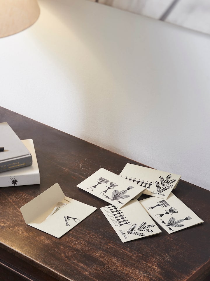 Close-up of Warli Painted Paper Envelopes (2 pcs) emphasizing intricate artwork