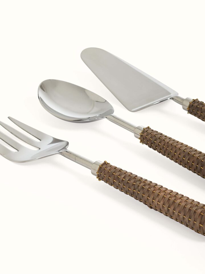 Detailed view of Stainless Steel Cutlery with Rattan Handles (3 pcs)